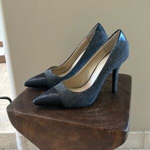 BCBGeneration Heels. Black/Gray. Leather and Fabric. Size 8. Excellent Cond.